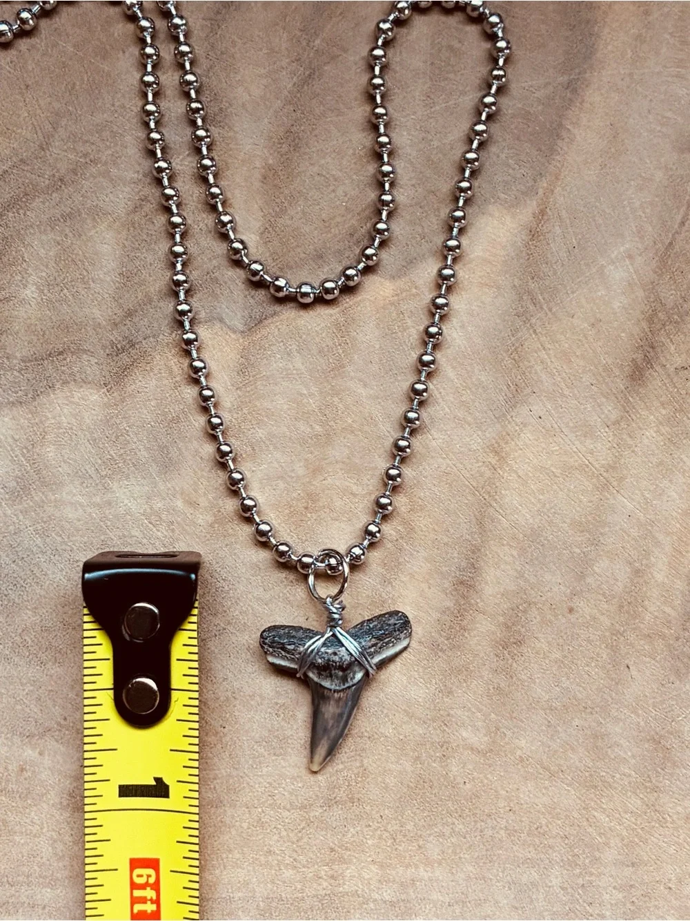 Authentic Bull Shark Tooth Necklace Teeth Wire Wrapped Ball Chain Pendant Surfer